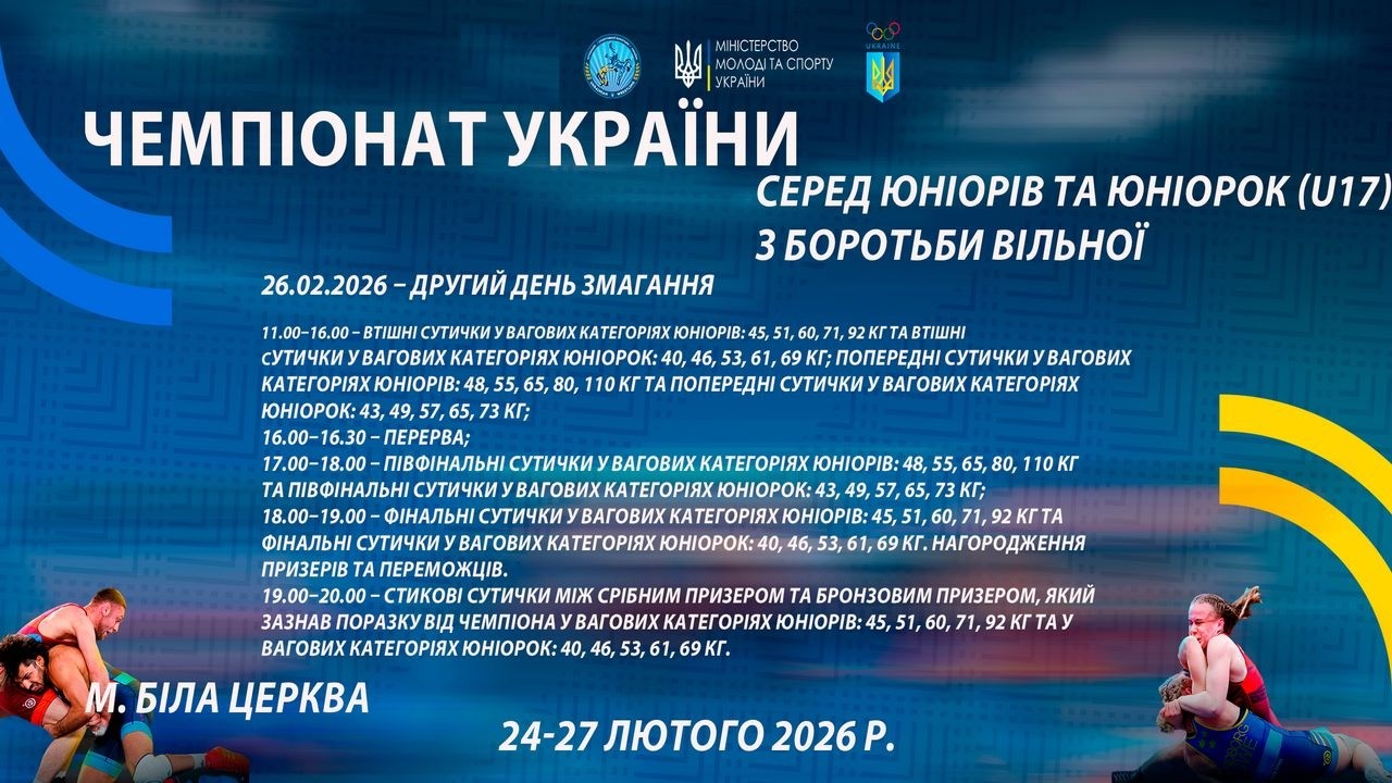 26.02 [МАТ А] Чемпіонат України серед юніорів та юніорок (U17) з боротьби вільної