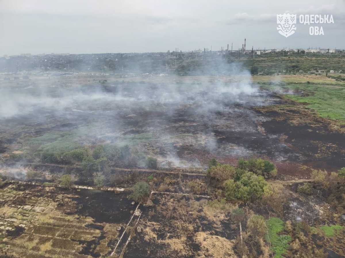 Під Одесою тліють 8 га очерету й трави